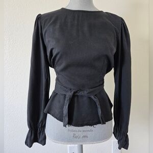 The Drop x Paola Alberdi Cut Out Back Peplum Waist Blouse Top Tencel size Small
